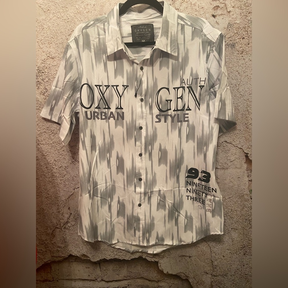 MENS Oxygen Grey White Short Sleeve Shirt NEW